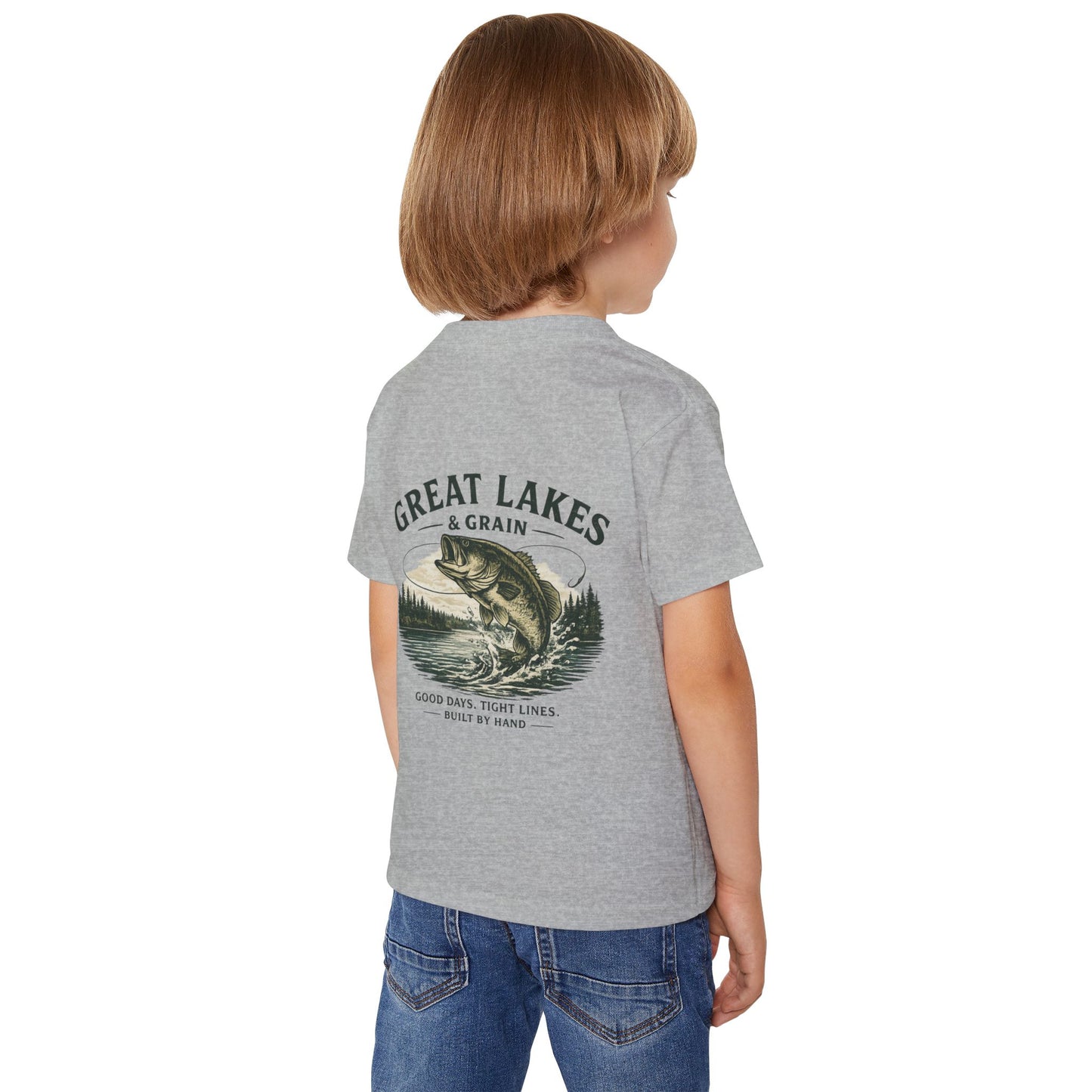 Toddler Fishing T‑Shirt — "Great Lakes & Grain" Bass Graphic