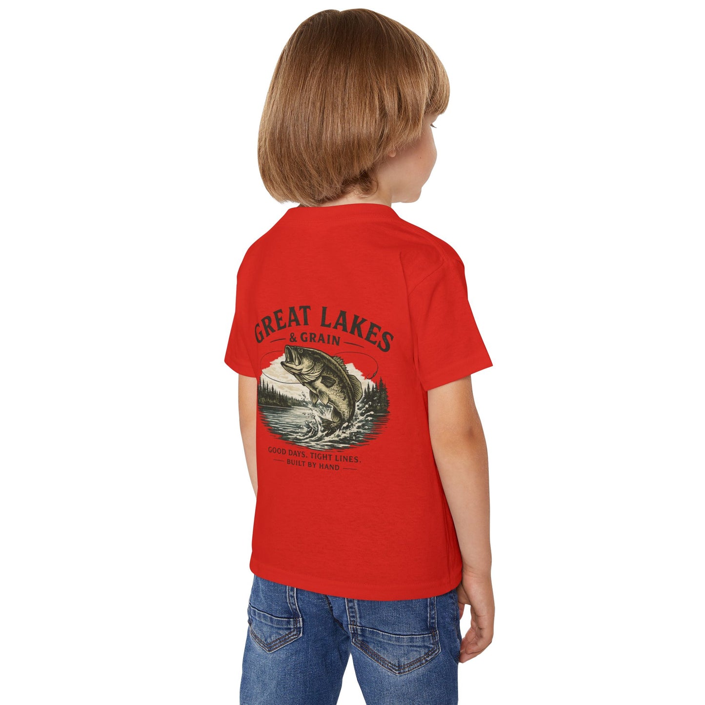 Toddler Fishing T‑Shirt — "Great Lakes & Grain" Bass Graphic