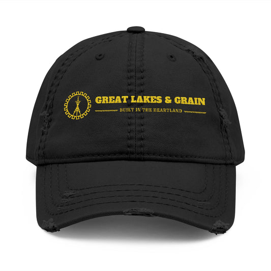 Great Lakes & Grain Distressed Dad Hat — Embroidered Heartland Logo