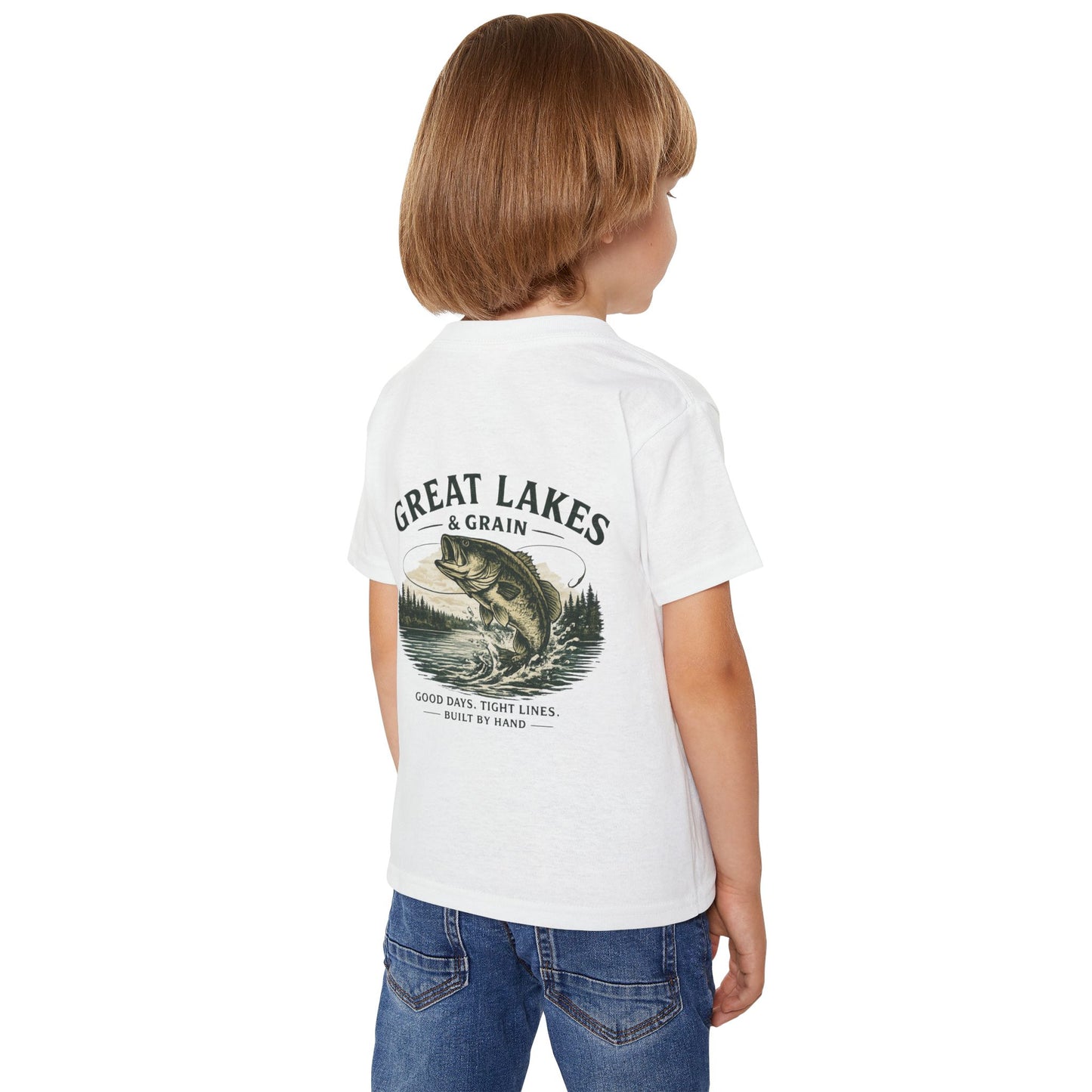 Toddler Fishing T‑Shirt — "Great Lakes & Grain" Bass Graphic
