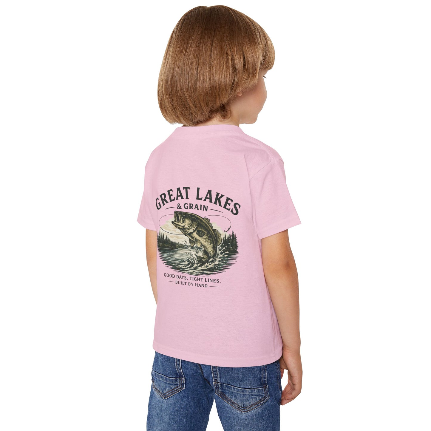 Toddler Fishing T‑Shirt — "Great Lakes & Grain" Bass Graphic
