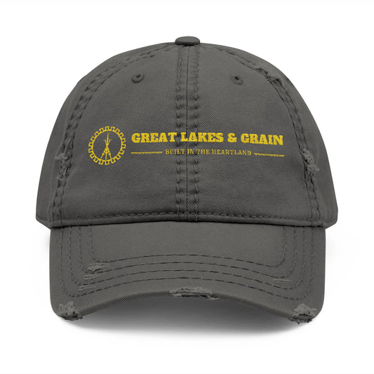 Great Lakes & Grain Distressed Dad Hat — Embroidered Heartland Logo