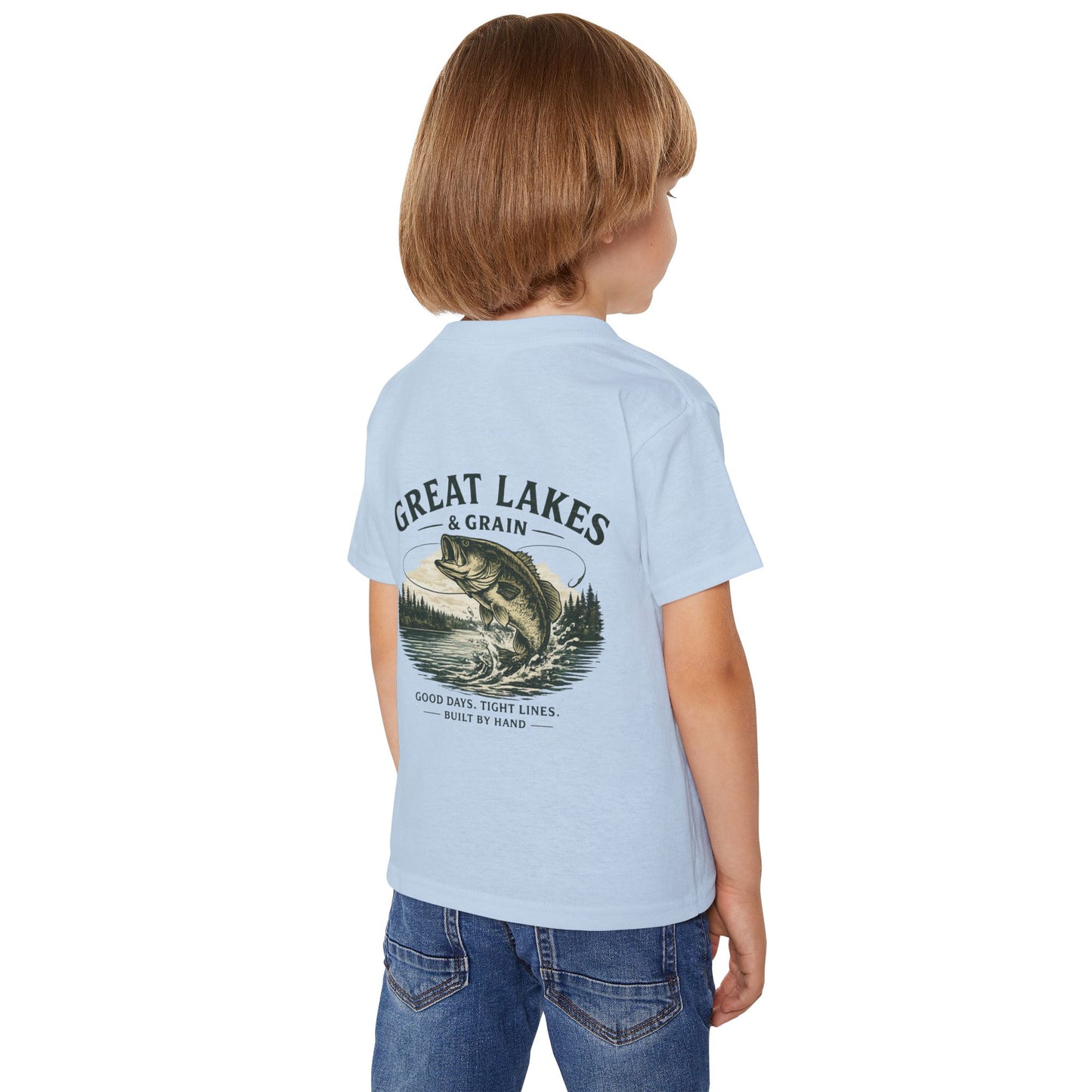 Toddler Fishing T‑Shirt — "Great Lakes & Grain" Bass Graphic