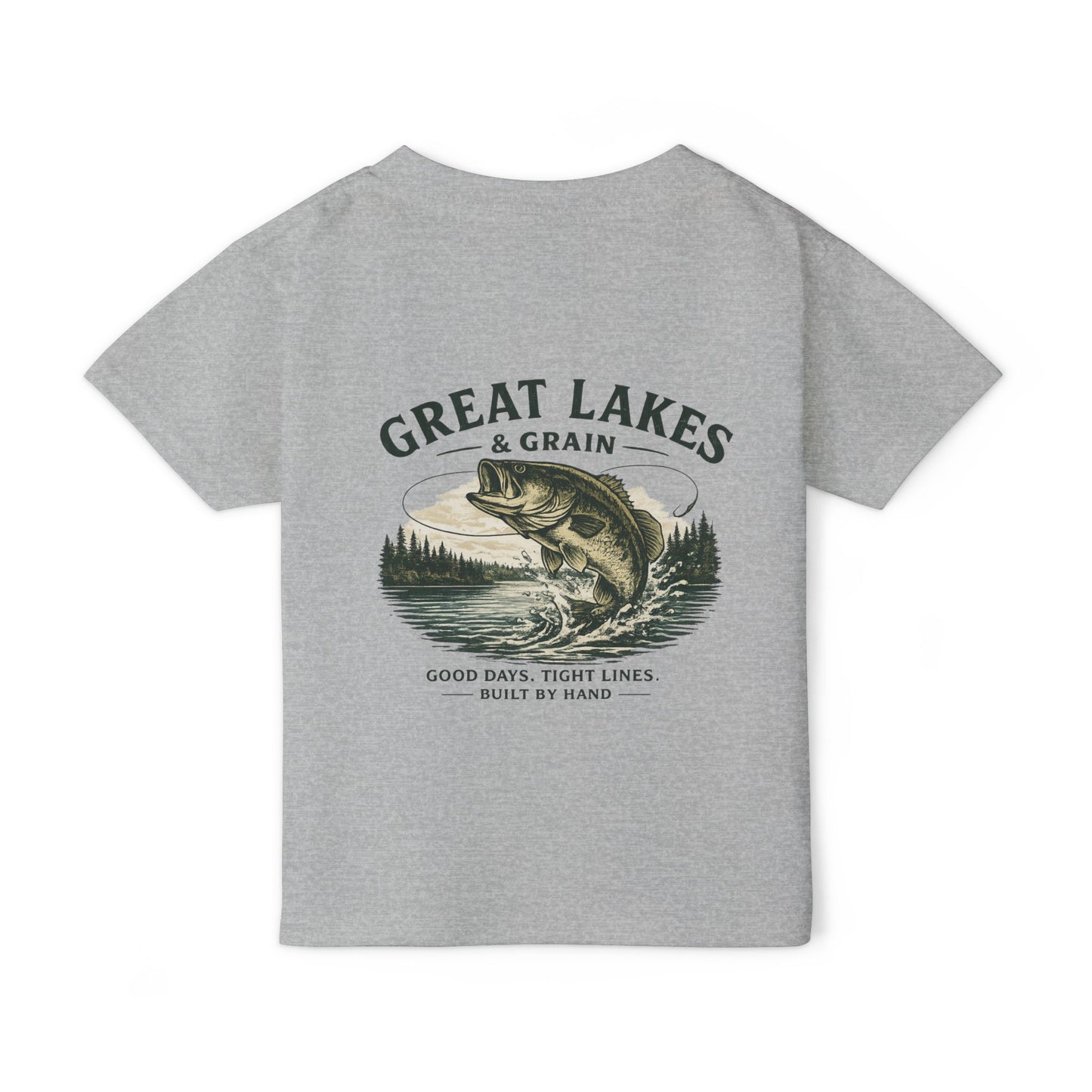 Toddler Fishing T‑Shirt — "Great Lakes & Grain" Bass Graphic